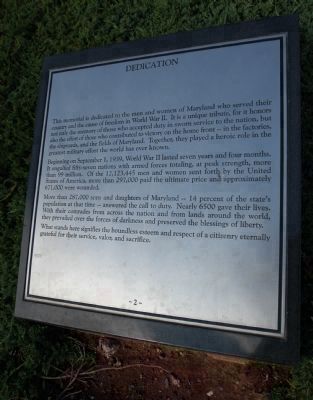 Maryland WWII Memorial - Marker Panel No. 3 "Dedication" image. Click for full size.