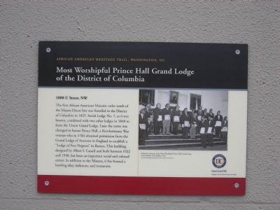 Most Worshipful Prince Hall Grand Lodge of the District of Columbia Marker image. Click for full size.