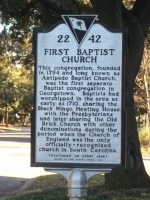 First Baptist Church Marker, Side One image. Click for full size.