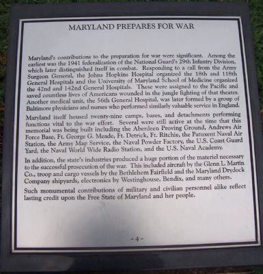 Maryland WWII Memorial - Marker Panel No, 4 "Maryland Prepares for War" image. Click for full size.