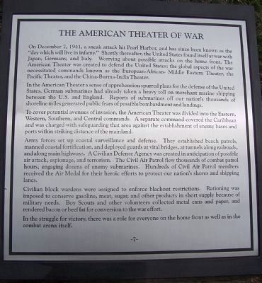 Maryland WW II Memorial - Marker Panel No. 7 "The American Theater of War" image. Click for full size.