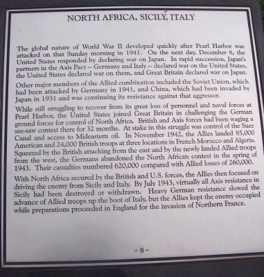 Maryland WWII Memorial - Marker Panel No. 8 "North Africa, Sicily, Italy" image. Click for full size.
