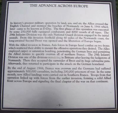 Maryland WW II Memorial - Marker Panel No. 9 "The Advance Across Europe" image. Click for full size.