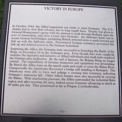 Maryland WW II Memorial - Marker Panel No. 11 "Victory in Europe" image. Click for full size.