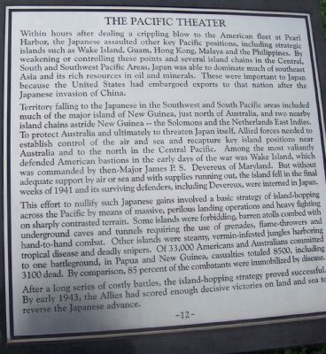 Maryland WW II Memorial - Marker Panel No. 12 "The Pacific Theater" image. Click for full size.