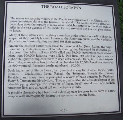 Maryland WW II Memorial - Marker Panel No. 13 "The Road to Japan" image. Click for full size.
