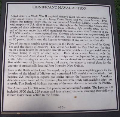 Maryland WWII Memorial - Marker Panel No. 16 "Significant Naval Action" image. Click for full size.