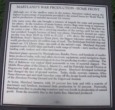 Maryland WW II Memorial - Marker Panel No. 17 "Maryland's War Production - Home Front" image. Click for full size.
