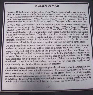 Maryland WW II Memorial - Marker Panel No. 18 "Women in War" image. Click for full size.