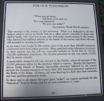Maryland WW II Memorial - Marker Panel No. 20 "For Our Tomorrow" image. Click for full size.