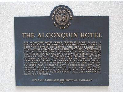 Algonquin Hotel Marker image. Click for full size.
