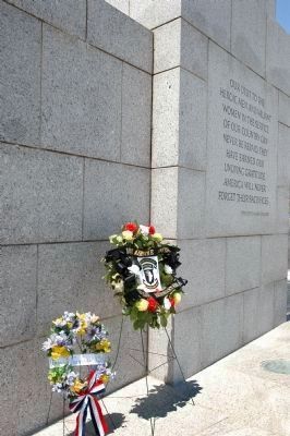 National World War II Memorial Inscription-Western Corner-Memorial Day Wreaths image. Click for full size.