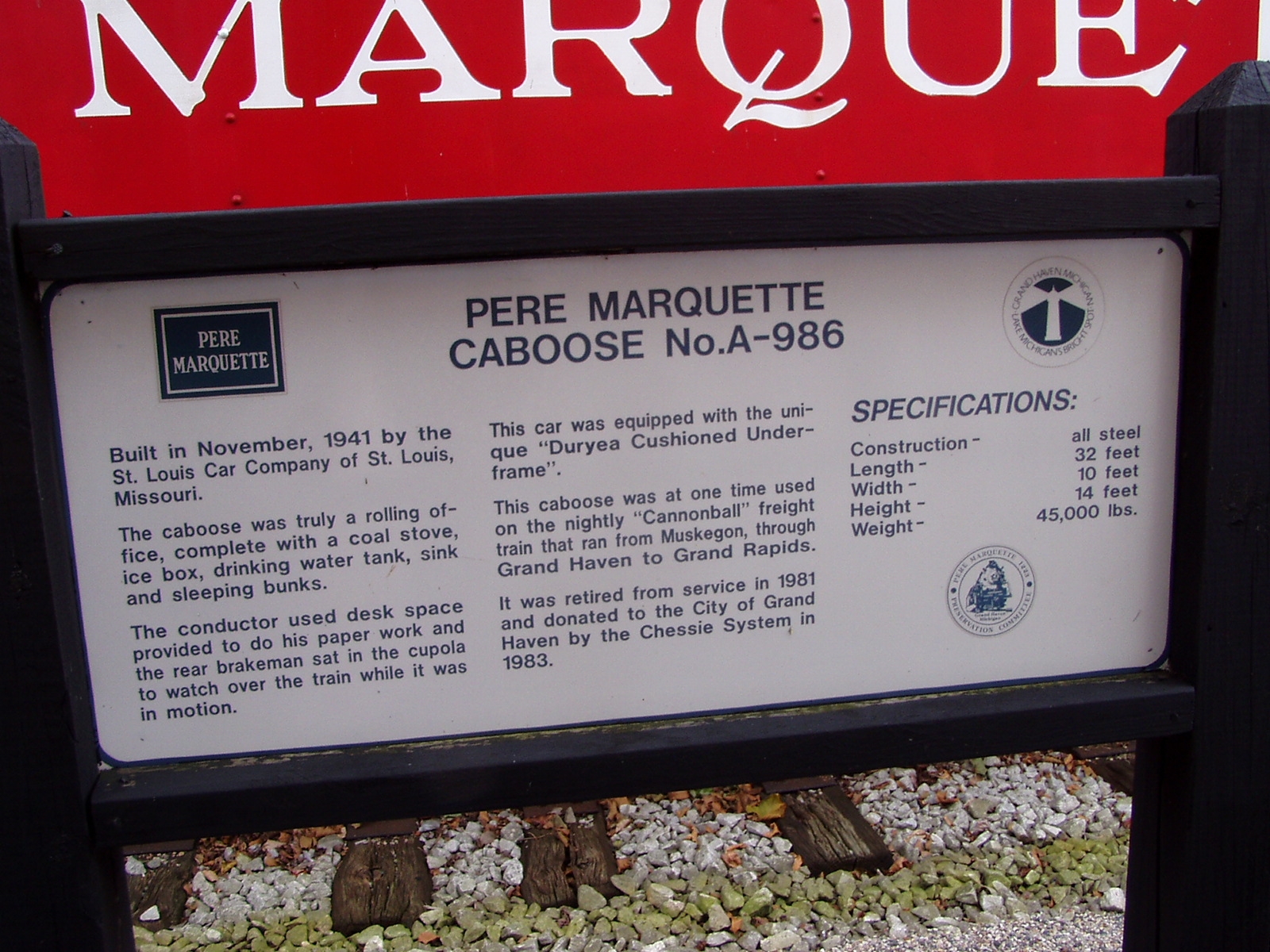 Pere Marquette Caboose No. A-986 marker