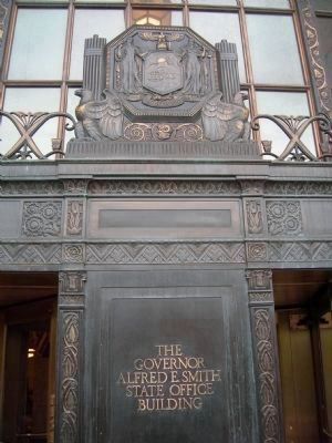 New York State's Coat of Arms on the front of the Governor Alfred E. Smith State Office Building image. Click for full size.