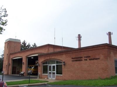 Marker is next to the Headquarters Station of the Chambersburg Fire Department. image. Click for full size.