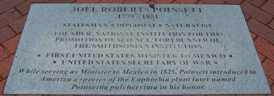 Inscription at the Foot of the Poinsett Statue image. Click for full size.