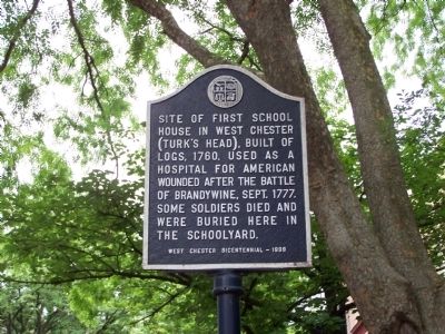 Site of First School House in West Chester Marker. Click for full size. Site of First School House in West Chester Marker image. Click for full size.