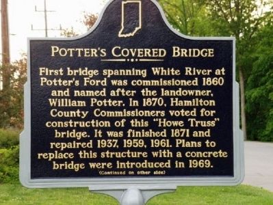 Side one of Potter's Covered Bridge Marker image. Click for full size.