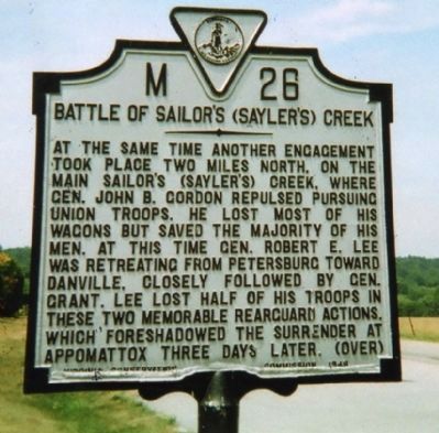 Battle of Sailor's (Sayler's) Creek Marker reverse image. Click for full size.