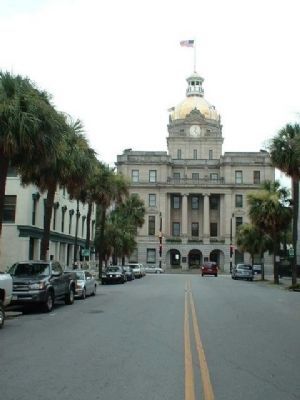 The Savannah Marker located at Old City Hall, right side of center arch image. Click for full size.