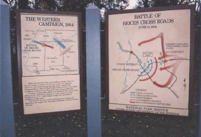 The Western Campaign, 1864 and Battle of Brices Cross Roads, June 10, 1864, marker panels.. Click for full size. The Western Campaign, 1864 and Battle of Brices Cross Roads, June 10, 1864, marker panels. image. Click for full size.