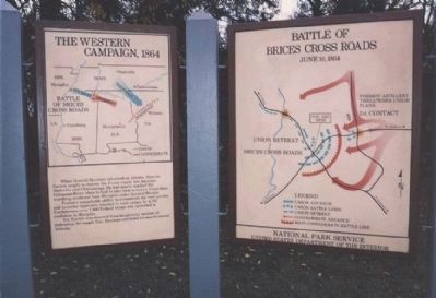 The Western Campaign, 1864 and Battle of Brices Cross Roads, June 10, 1864, marker panels. image. Click for full size.