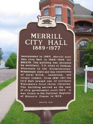 Merrill City Hall Marker image. Click for full size.