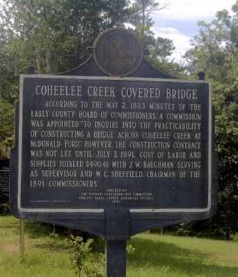 Coheelee Creek Covered Bridge side of marker. Click for full size. Coheelee Creek Covered Bridge side of marker image. Click for full size.