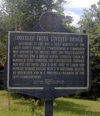 Coheelee Creek Covered Bridge side of marker image. Click for full size.