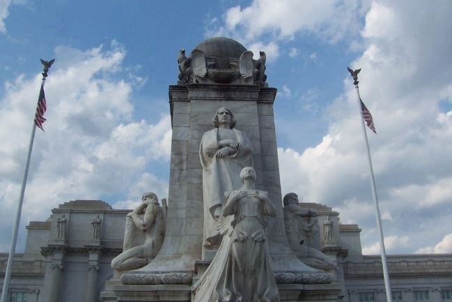 Christopher Columbus Monument, south face - Union Station in rear. Click for full size. Christopher Columbus Monument, south face - Union Station in rear image. Click for full size.