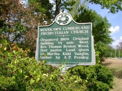 Woodlawn Cumberland Presbyterian Church Marker image. Click for full size.