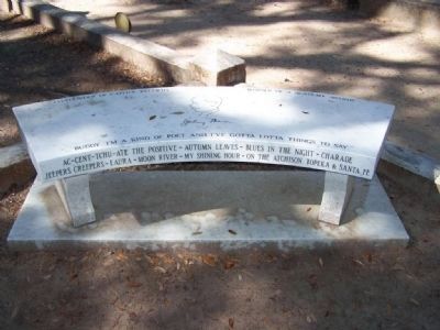Johnny Mercer Memorial Bench, at graveside in Savannah’s Bonaventure Cemetery image. Click for full size.