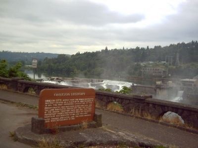Oregon City Marker and Willamette Falls image. Click for full size.