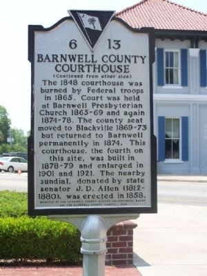 Barnwell County Courthouse Marker </b>(reverse) image. Click for full size.