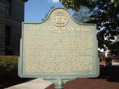 The Stoneman Raid Marker located on the square in Decatur image. Click for full size.