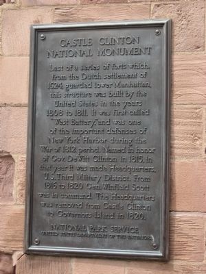 Castle Clinton National Monument Marker - left plaque. Click for full size. Castle Clinton National Monument Marker - left plaque image. Click for full size.