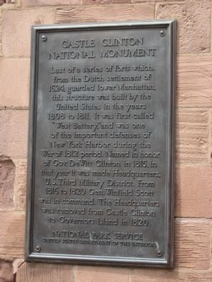 Castle Clinton National Monument Marker - left plaque image. Click for full size.