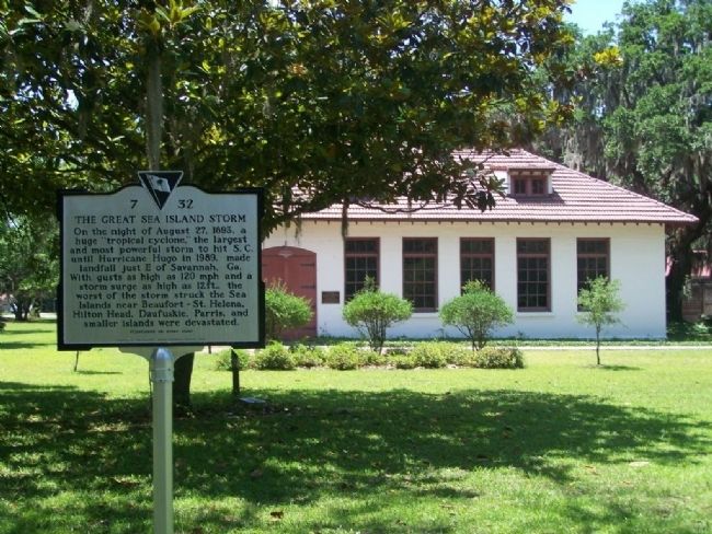 The Great Sea Island Storm Marker at Penn Center School. Click for full size. The Great Sea Island Storm Marker at Penn Center School image. Click for full size.