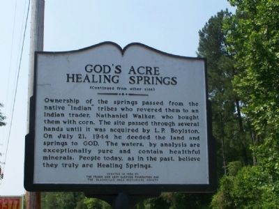 Gods Acre Healing Springs Marker, reverse side image. Click for full size.
