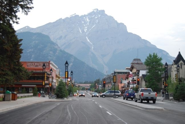 View looking north on Banff Avenue from near marker image. Click for full size.
