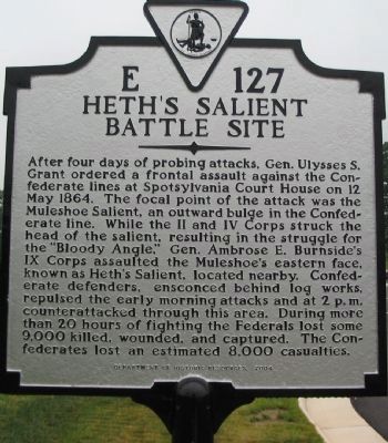Heth's Salient Battle Site Marker. Click for full size. Heth's Salient Battle Site Marker image. Click for full size.