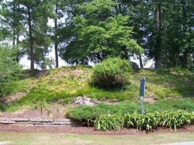 Defense of Edisto Bridge Marker at the base of a rifle pit image. Click for full size.