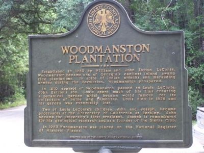 Woodmanston Plantation Marker, close-up image. Click for full size.