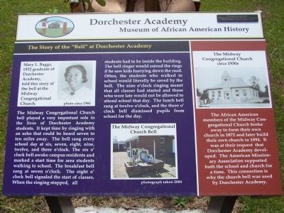 Dorchester Academy Marker,The Story of the " Bell " at Dorchester Academy. Click for full size. Dorchester Academy Marker,The Story of the " Bell " at Dorchester Academy image. Click for full size.