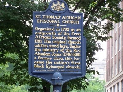 St. Thomas' African Episcopal Church Marker. Click for full size. St. Thomas' African Episcopal Church Marker image. Click for full size.
