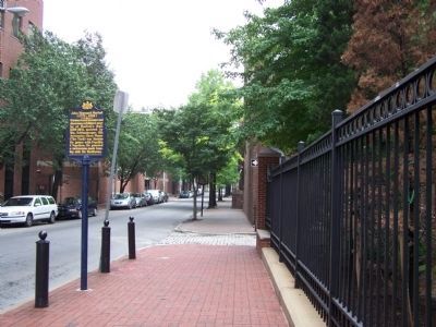 Marker behind tree looking south on 5th Street. Click for full size. Marker behind tree looking south on 5th Street image. Click for full size.