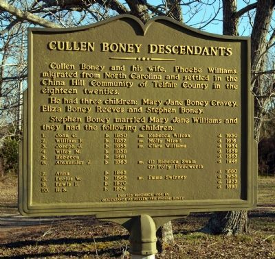 Cullen Boney Descendants Marker image. Click for full size.