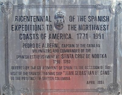 Bicentennial of the Spanish Expeditions to the Northwest Coasts of America, 1771-1991 Marker image. Click for full size.