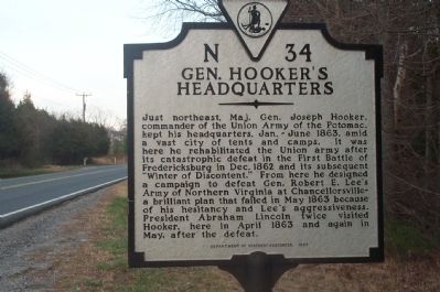 Gen. Hooker's Headquarters Marker image. Click for full size.