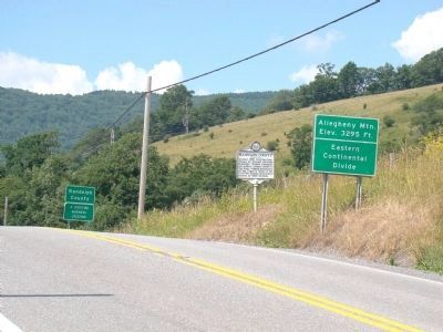 Marker at the Crest of the Road on Allegheny Mountain image. Click for full size.